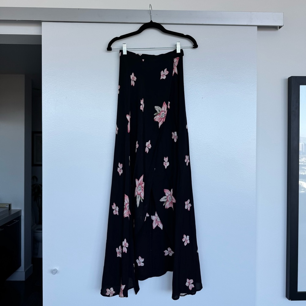 Reformation Nessy Floral Black Wrap Skirt XS